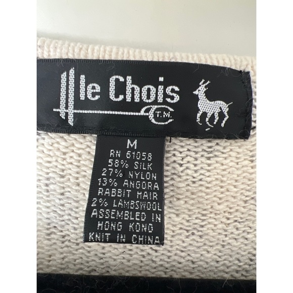 Vintage LE CHOIS EMBELLISHED GRAY & CREAM LEOPARD SWEATER - SIZE M - Picture 4 of 4